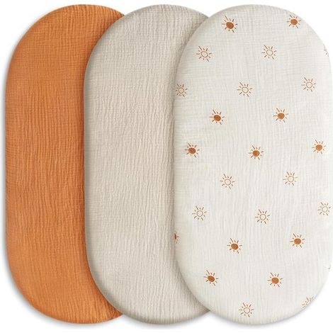 Ensemble de 3 draps-housses en mousseline pour berceau, 80 x 40 cm. Draps-housses pour berceau, matelas de poussette, housses de matelas et housses de matelas à langer. (1/5)