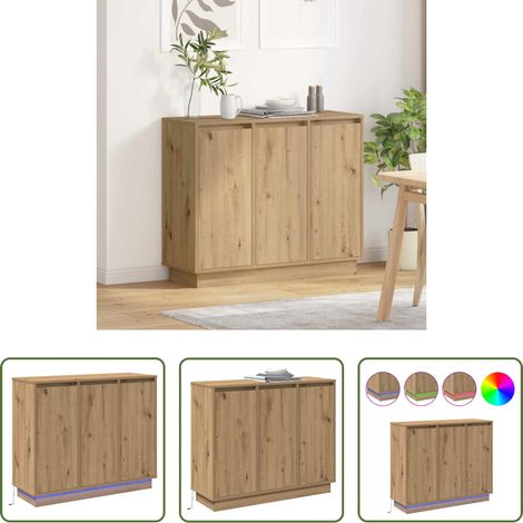 Buffet bois - Buffet LED Chêne artisanal 90 x 32 x 75 cm Bois d'ingénierie (1/5)