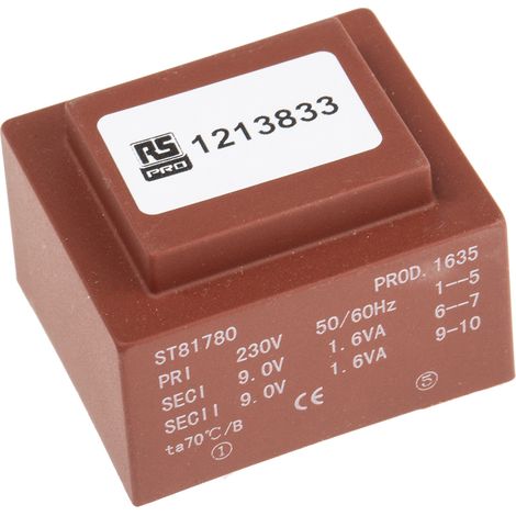 Transformateur pour circuit imprimé, Vin V c.a., Vout 2 x 9V c.a., 2 sorties, 3.2VA ( Prix pour 1 ) (1/2)