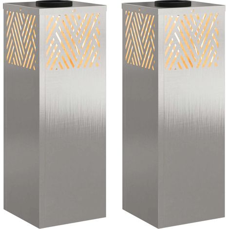 Set di 2 lampade solari moderne per vialetti dal design rettangolare 18 x 18 x 50 cm in acciaio inox argentato 020052542