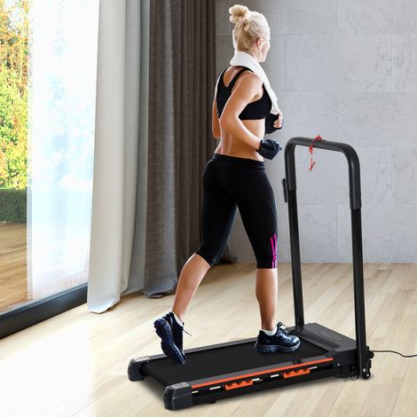 Tapis de marche pliable HOMCOM, vitesse de 1 à 6 km/h, bouton d'arrêt d'urgence, écran LCD, télécommande, moteur de 500 W, format compact (105 x 56 x 108,5 cm), noir.