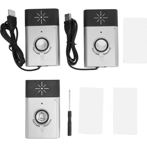 Sonnette sans fil intelligente avec double communication, 2 récepteurs extérieurs et 1 émetteur intérieur, sonnette sans fil argentée pour maison (1/5)