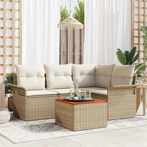 Conjunto de sofás de jardín 5 uds. Beige ratán sintético vidaXL (1/5)