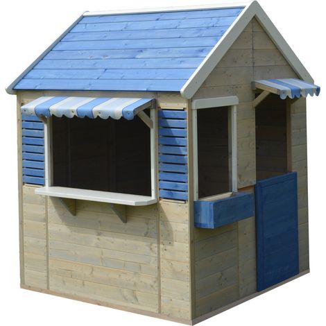 KANGUI Maisonnette jardin enfant extérieur FLOWI - Cabane en Bois avec plancher - Toit étanche - Bleu et Blanc (1/4)