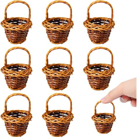 Lot de 10 Corbeilles Tressées en Osier Avec Anse - Panier à Fleurs, Fruits et Litière de Mariage - Petit Format (1/5)