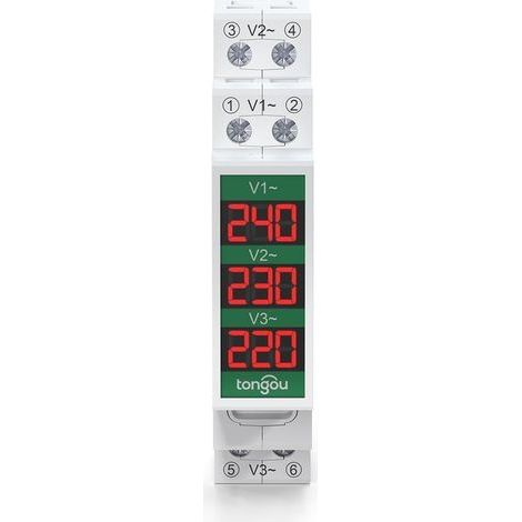 Mini voltmètre modulaire DIN à montage sur rail triphasé avec affichage numérique LED – AC 60–450 V détecteur de jauge de (1/5)