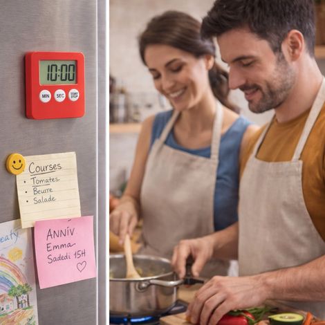 Minuteur Électronique de Cuisine Magnétique – Pile Incluse, Fixation Réfrigérateur ou Hotte – Couleur Aléatoire (1/5)