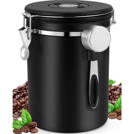 Boîte à café Hermétique, Boîte à café Grain avec Cuillère à Mesurer (2,8L Noir) (1/5)