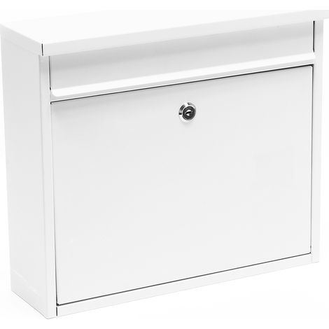 Wiltec – Boîte aux lettres murale ou sur pied verrouillable – Acier galvanisé blanc – Dimensions 360 x 105 x 315 mm – Fente large pour courrier