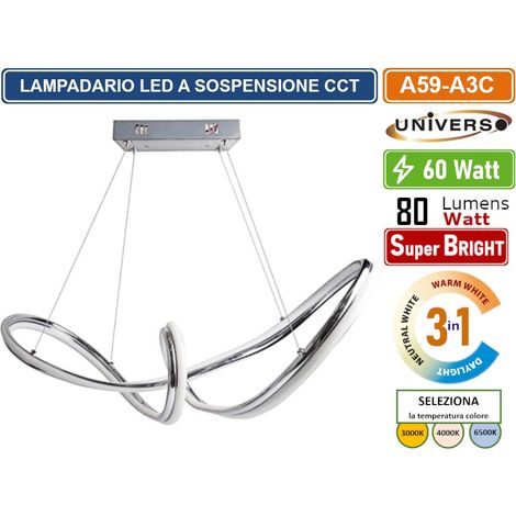 UNIVERSO A59-A3C LAMPADARIO LED A SOSPENSIONE INTRECCIATO 60W SMD COLORE BIANCO CCT COLORE LUCE SELEZIONABILE 3000K 4000K 6500K (1/4)