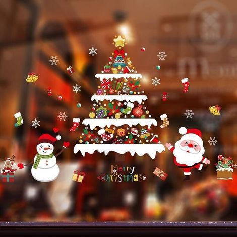 décoration pour Noël.Autocollant mural Père Noël et arbre de Noël 130 cm X 80 cm pour salon. chambre à coucher. bureau. autocollants décoratifs pour Hall d'accueil