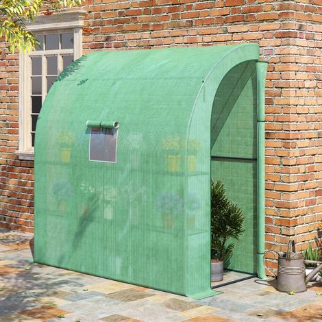 CHICFURN Invernadero de jardín adosado 200 x 100 x 215 cm verde de acero y PE, 2 puertas, UV (1/5)
