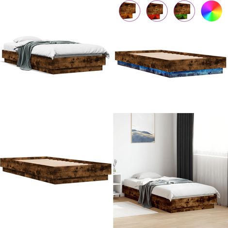 Bettgestell mit LED Räuchereiche 90x190 cm - Holzbettfassungen - Bettsystem - Lattenrost - Rauchfarben Möbel - Schlafzimmer Dekoration - Home & Living (1/5)