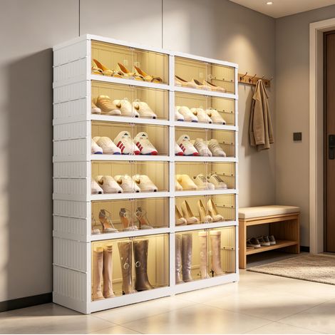 Scarpiera pieghevole 6 livelli in PP bianco per 24 paia con vano stivali - CHICFURN (1/5)
