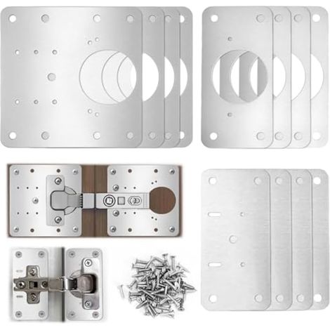 12 Pièces plaques réparation charnières, plaques de réparation charnières en acier inoxydable avec vis, pour réparation de portes et de meubles (1/5)