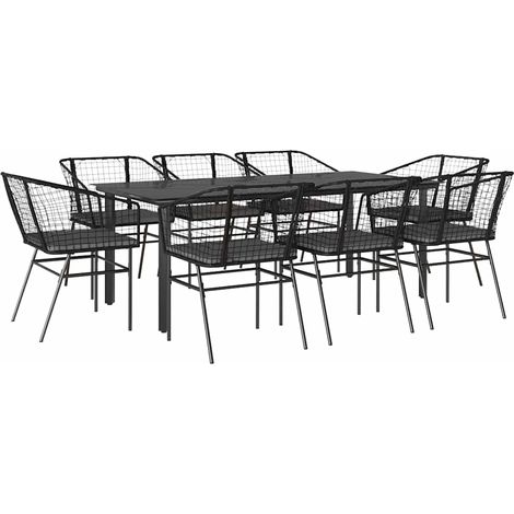 Maison Exclusive - 9-tlg. Garten-Essgruppe mit Kissen Schwarz Pol