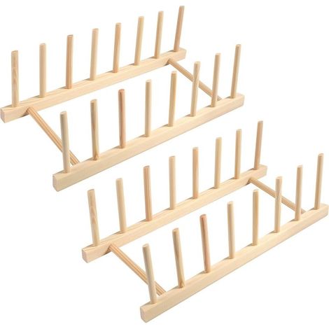 Lot de 2 supports d'assiettes en bois, porte-assiettes, porte-couvercles de casseroles, support de couvercle, tiroir, égouttoir en bois, support de planche à découper, organisateur pour (1/5)