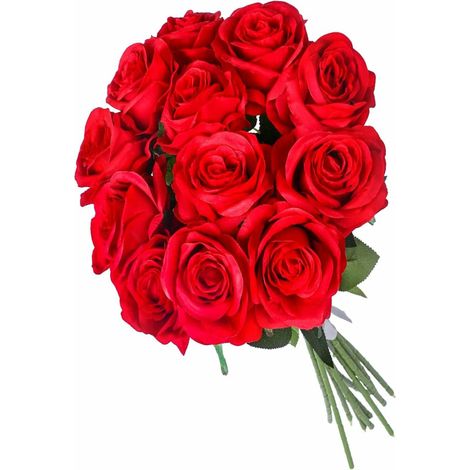 Bouquet de 12 roses rouges en soie, fleurs artificielles réalistes