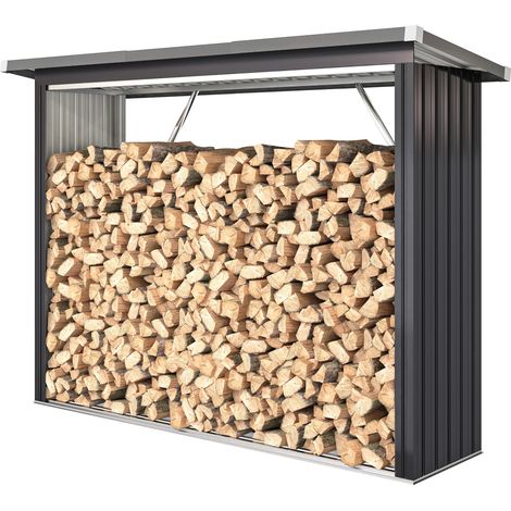 Casetilla para leña acero galvanizado base elevada techo inclinado gris oscuro 213x66.5x150 cm