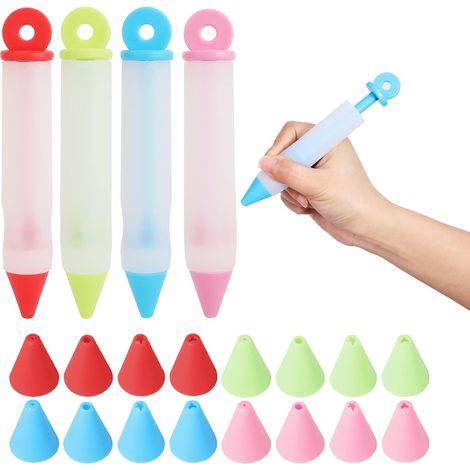 4 x Silicone Cream Writing Pen, Syringe Cake Icing Pen, Cake Syringes, Cake Decorating Pen with 16 Nozzles, for Decorating Cakes and Desserts (1/5)
