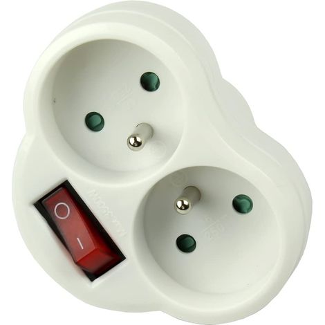 Adaptateur Rond pour 2X Prise Ronde avec Un Interrupteur 250V, Blanc (1/5)