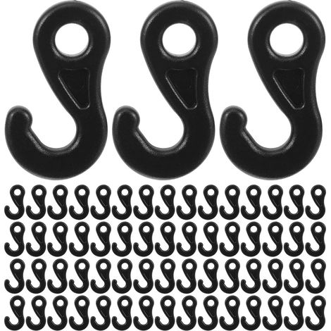 Paquete de 300 ganchos de plástico negro en forma de S para tiendas de campaña, ganchos para toldos, luces y linternas de camping. (1/5)