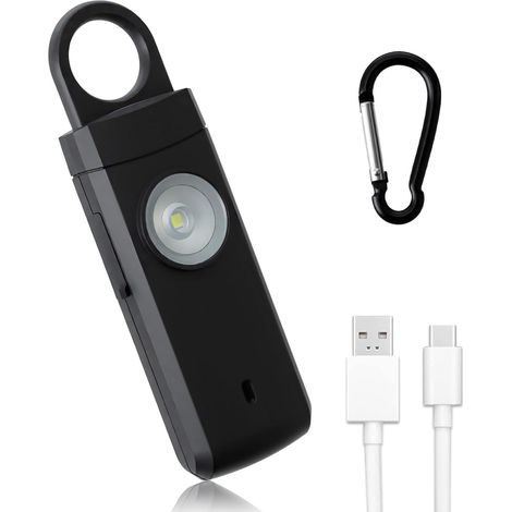 (Noir) Alarme Anti-Agression 130db, Anti Agression Rechargeable de Sécurité d'urgence, Porte Clef Alarme avec Lumières LED, Chargement USB Type C, Kit de Sécurité Portable (1/5)