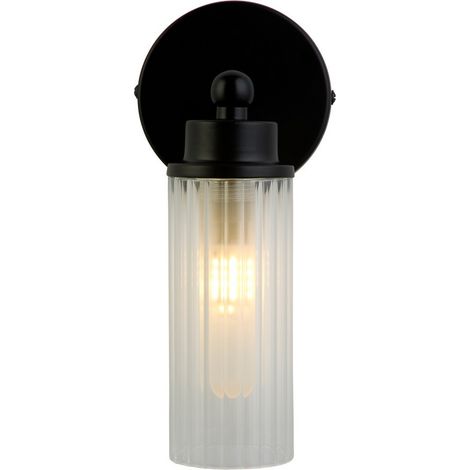 Applique salle de bain IMPERIAL 1L IP44 CLII métal noir mat, verre strié clair G9 Max 33w (1/4)