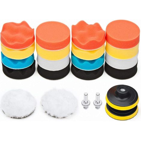 MINKUROW Bohrer Polierset, 80mm/3 Zoll Polierschwamm Wolle Polierpad mit Akkuschrauber Polieraufsatz Polierpad Set für Autobohrer und Exzenter Poliermaschine, 22 Stück (1/5)