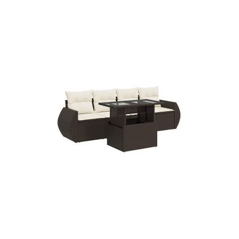 Salon de jardin avec coussins 5 pcs marron résine tressée (1/5)