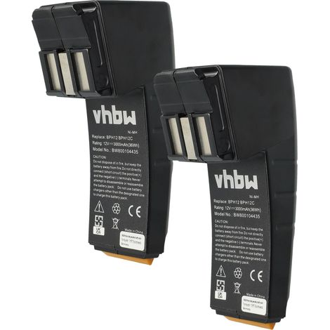 vhbw 2x Batterie remplacement pour Festo / Festool FS1224 pour outil électrique (3000 mAh, NiMH, 12 V)