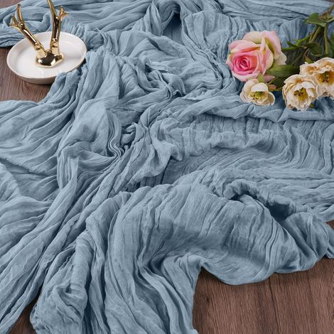 2 Pack Boho Gaze Etamine à Chemin de Table，90x 300 cm -Gris Bleu  Paquet de chemins de Table en étamine Chemin de Table Cuisine Décoration Intérieure Vacances Mariage Fête Anniversaire Décor (1/5)