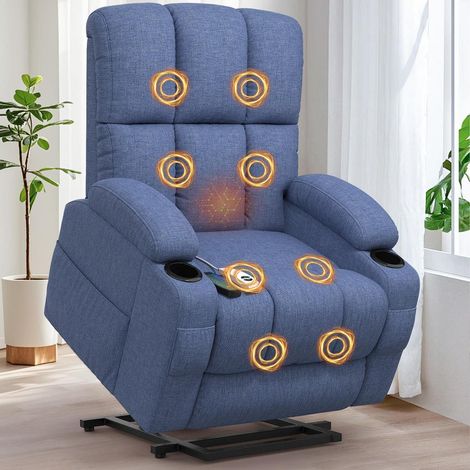 Relaxsessel mit Massage & Heizung, Aufstehhilfe, USB, Blau (1/5)