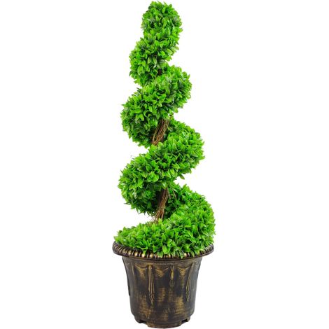 90cm Green Large Leaf Spiral with Decorative Planter (1/5)