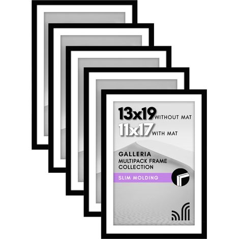 Lot de 5 cadres photo de 28 x 43,2 cm avec passe-partout ou cadre de 33 x 48,3 cm sans passe-partout - cadre photo mural avec vitre en plexiglas poli - noir (1/5)