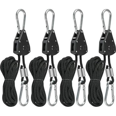 Tendeur de Corde à Cliquet 4Pcs Cordes à Cliquet avec Crochet. Cordes de Tente Réglables. Tendeur Voile Ombrage. Corde de Fixation pour Tente. 150 Livres. Sangle Réglable pour Auvent Camping (1/5)