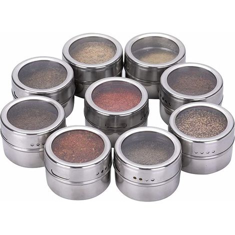 Set de pots à épices magnétiques en acier inoxydable, avec support, ensemble 12 pièces (1/5)