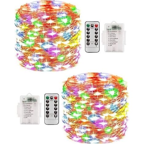 2 x 10 m guirlande lumineuse, étanche IP68, 200 LED multicolore, piles, extérieur jardin fête (1/5)