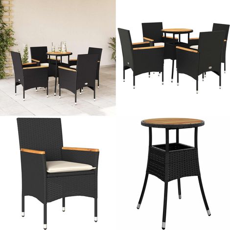 Ensemble à manger de jardin et coussins 5 pcs noir rotin acacia - Salon De Jardin - Mobilier De Jardin - Set De Salon De Jardin - Table De Jardin - Chaises De Jardin - Home & Living (1/5)
