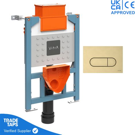 VitrA Reduced Height Cistern Frame with Loop Round Flush Plate - Brushed Gold