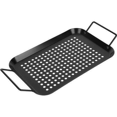 Plaque de cuisson pour barbecue rectangulaire en acier inoxydable, antiadhésive, pour viande et légumes, compatible barbecue et four, noir (1/5)