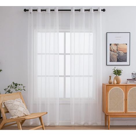 JSSEVN - Sheer Voile Curtains Ring Top Panels,Light Filtering Window Curtain for Office/Backdrop 2 Panels (W52 X L95, Beige) (1/4)