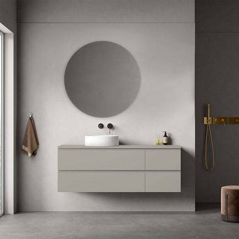 Mobile bagno sospeso reversibile 140 cm Grigio Cenere per Lavabo d'appoggio Specchio Tondo - Fiji Paint Top (1/4)