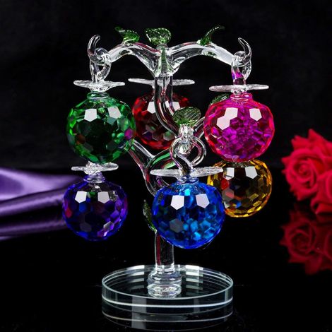 – Pommier décoratif en Cristal avec 6 Pommes Multicolores, boîte Cadeau Bleue Incluse, Multicolore