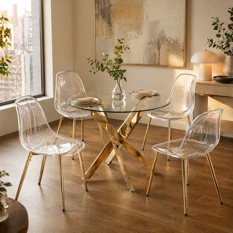 Sedia da pranzo trasparente ABS e metallo dorato OKMYHOME (1/5)