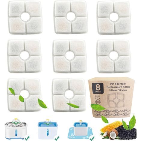 Lot de 8 filtres de rechange de qualité supérieure pour fontaine à chat, système de filtration triple pour animal domestique et chat de 2,5 l (1/5)