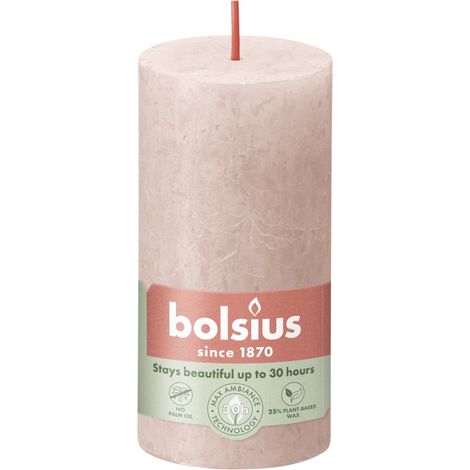 Bolsius Rustik Stumpenkerze nebeliges Rosa, Höhe 10 cm, Ø 5 cm Stumpen- und Kugelkerzen