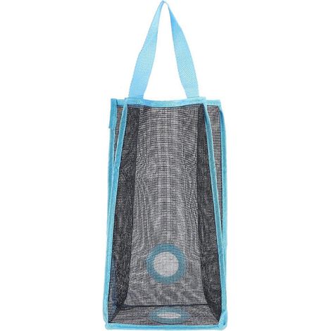 Organisateur de sacs poubelles pliables et suspendus en filet, support pour sacs poubelles, rangement pour conteneurs de recyclage pour la cuisine - Taille L (Bleu) (1/4)