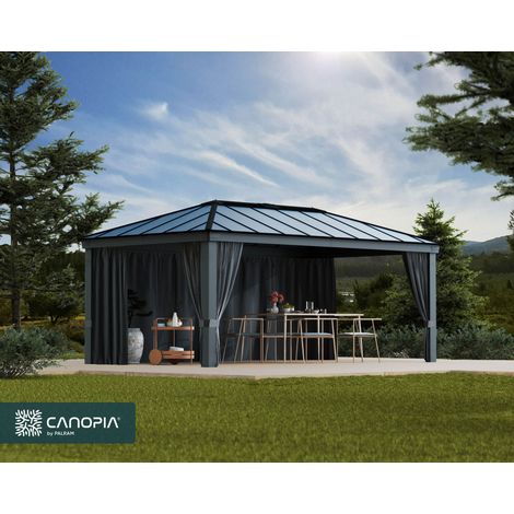 Curtain Set for Dallas 12 x 20 Gazebo - Polyester - L212 x W507 cm - Dark Grey (1/5)