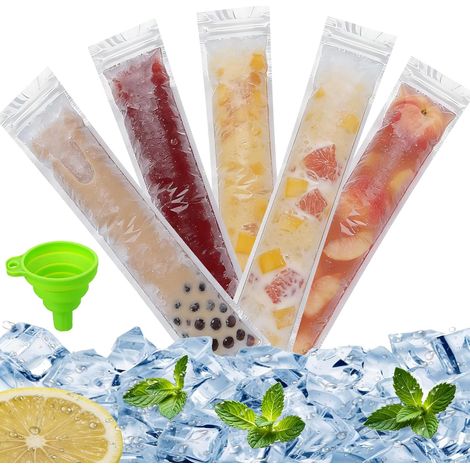 100 Pièces 100ml Moules à Glace Avec Entonnoir  Fermeture Scellée Pratique – Anti-Fuite, Idéal Pour Congélateur, Sac à Dos Et Glacière. (1/5)